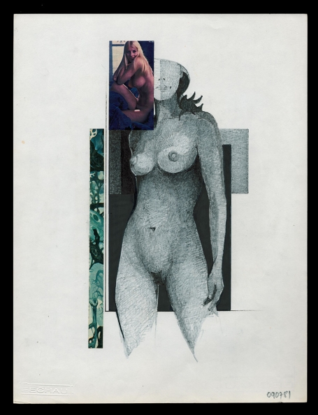 Tekening gemengde techniek,  naakte staande dame 09 07 1981