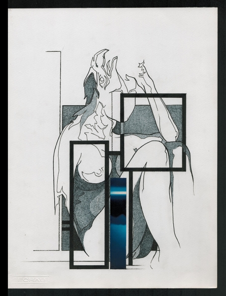 Tekening gemengde techniek,  naakt zittende dame 24 10 1983