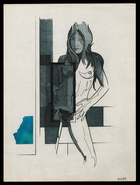 Tekening gemengde techniek,  naakte dame 31 12 1979