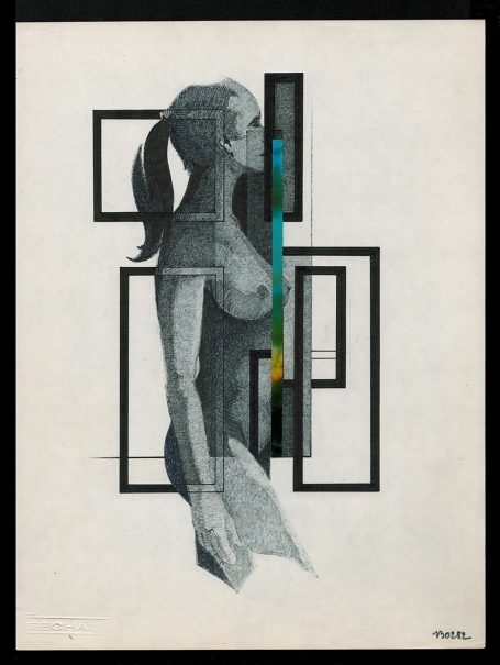 Tekening gemengde techniek,  naakte staande dame 13 02 1982