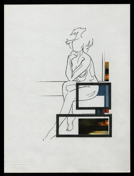 Tekening gemengde techniek,  zitten naakt 1984