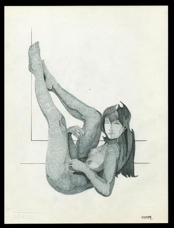 Schaduwtekening Speelse naakte dame 03 03 79