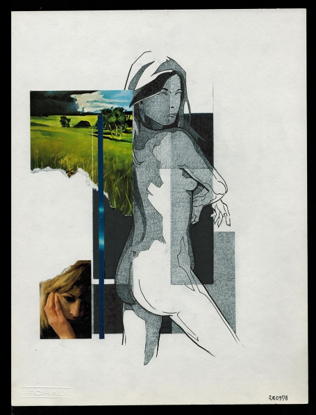 Tekening gemengde techniek,  naakte dame 28 09 1978