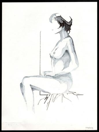 Schaduwtekening, naakte zittende dame 07 04 1978