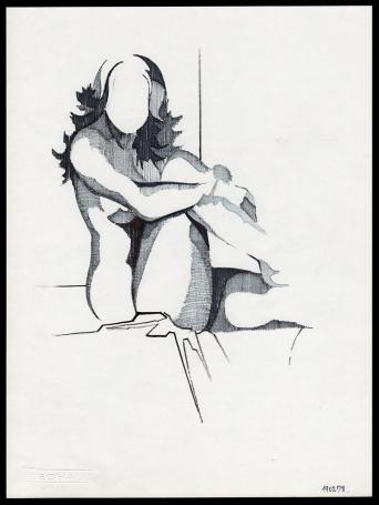 Schaduwtekening, naakte zittende dame 19 02 1978