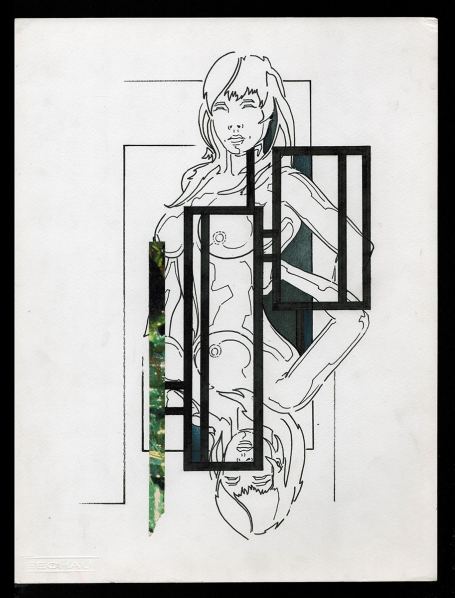 Tekening gemengde techniek,  Spiegelend naakt 1986