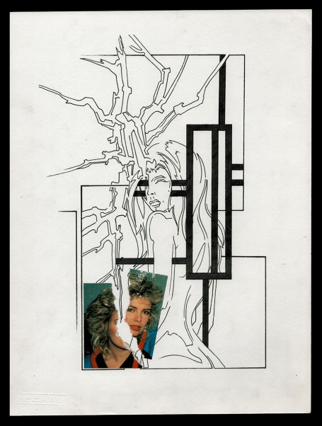 Tekening gemengde techniek,  naakte dame an de boom 16 08 88