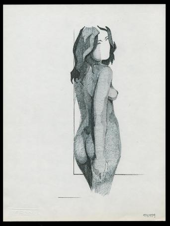 Schaduwtekening achteruit kijkend naakt model 17 01 79