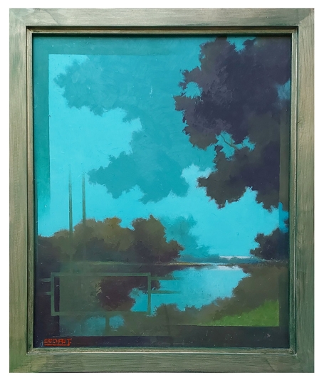 Landschap aan het water met turquoise hemel