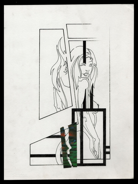 Tekening gemengde techniek,  naakte dame aan boom 1988