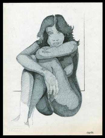 Schaduwtekening naakt zittende dame 1401 1981