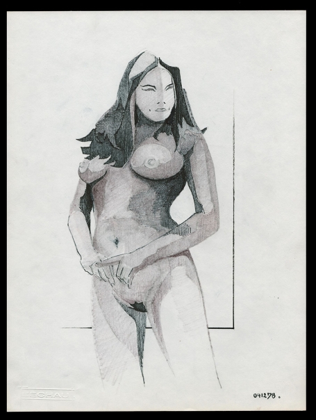 Schaduwtekening uitdagende naakte dame 1978