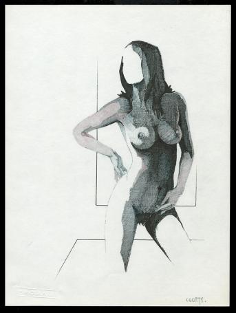 Schaduwtekening uitdagende naakte staande vrouw 060878