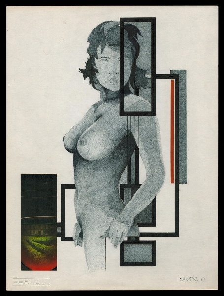 Tekening gemengde techniek,  naakte dame 29 05 82