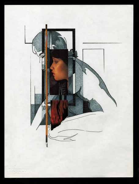 Tekening gemengde techniek,  naakten 01 07 1983