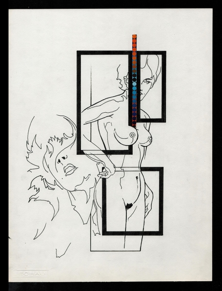 Tekening gemengde techniek,  naakte dame 28 02 1984