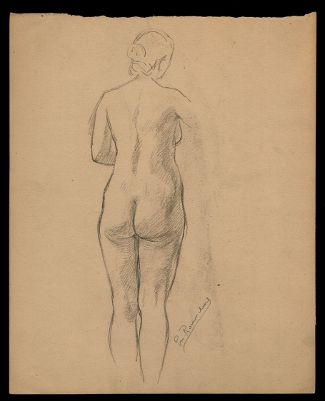 Potloodschets naakte rug