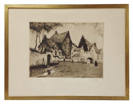 Oude vrouwtje op wandel naar de ingang Begijnhof