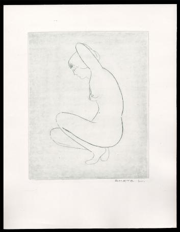 Ets, naakt handen achter het hoofd