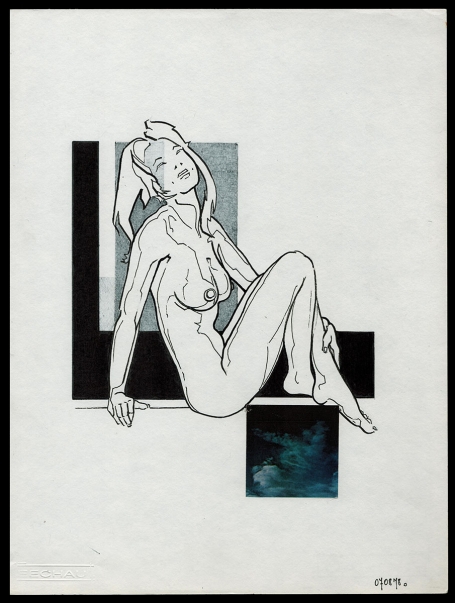 Tekening gemengde techniek, Genietend naakt 1978