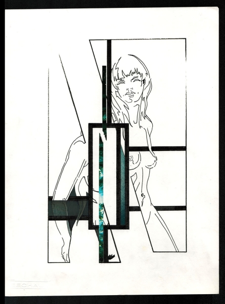 Tekening gemengde techniek,  naakte dame 17 08 89