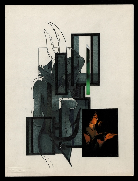 Tekening gemengde techniek,  naakte kreeftendame 03/11/1982