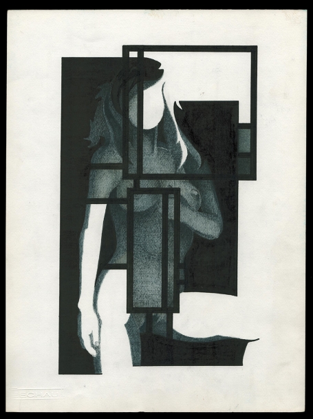 tekening, Staande dame met abstract geometrische figuren