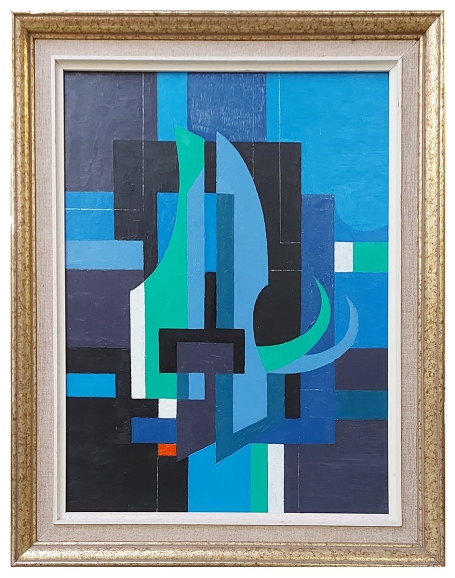 Geometrisch abstract kunstwerkje, blauw-groen-rood