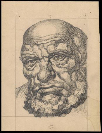 Tekening en ets  karakterkoppen B (voor en achter) 