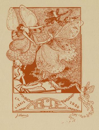 De kunstenares Jeanne Hovine met een ex libris uit 1920