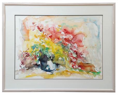 Aquarel, stilleven vaas met bloemen