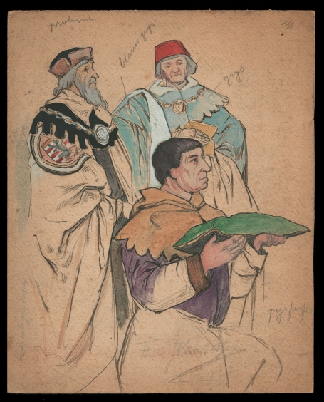 Schets, twee edelen en hun dienaar