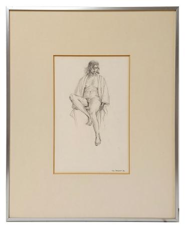 Naakt zittend in badjas 1980