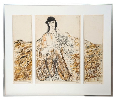 Triptiek Dame met bloemenviool 9-de staat 1977