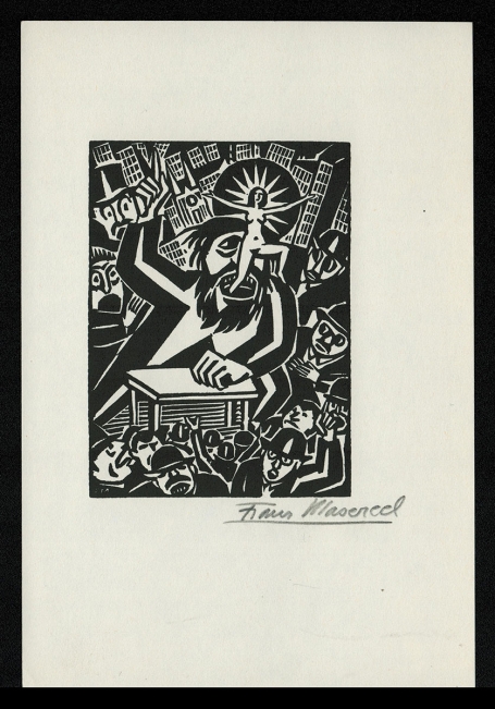 Houtsnede van Belgische kunstenaar Frans Masereel uit het werk l'idée