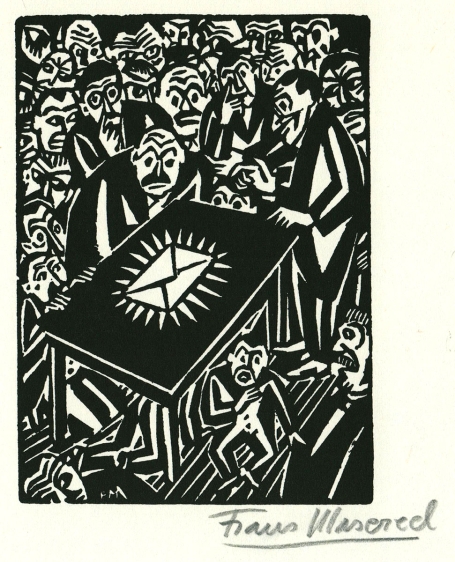 Houtsnede van Belgische kunstenaar Frans Masereel uit het werk l'idée