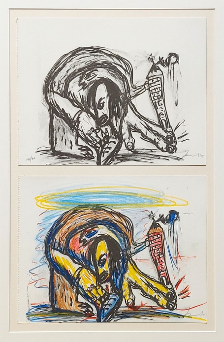 Belgische graficus Fred Bervoets met twee litho's