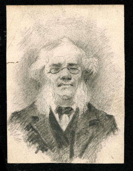 Schets oude man met bril en bakkebaarden