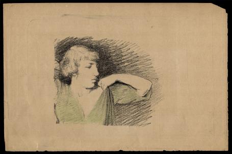 Handgekleurde litho, Dame met groen kleedje