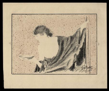 Sierlijke dame met bord in de hand 1918