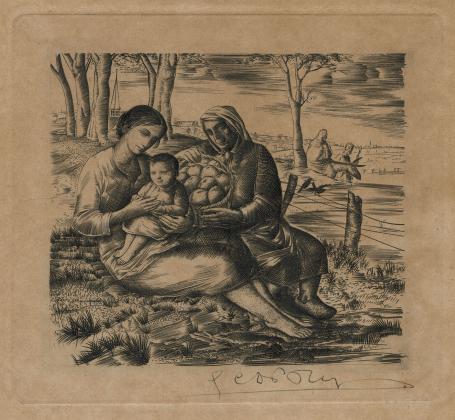 Belgische graficus Gustaaf De Bruyne met burijngravure