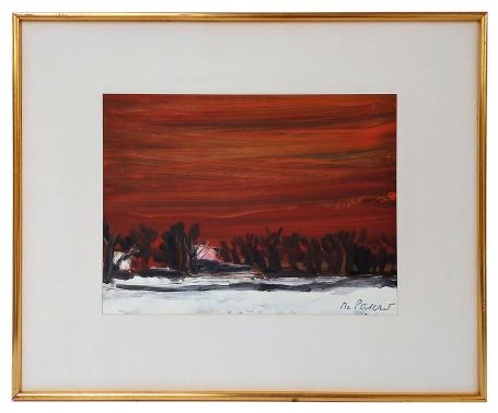 Rood vlak winterlandschapje