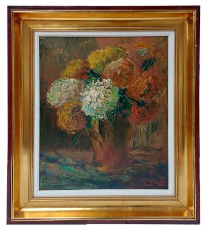 Stilleven bloemen in een bruine vaas