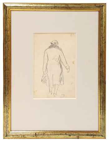 Vrouw met hoedje en regenjas