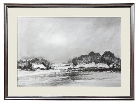 Houtskooltekening, landschap 1990