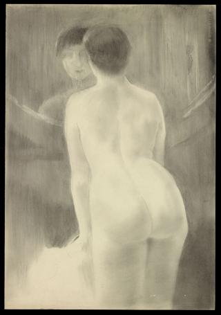 Naakt kijkend in de spiegel (+/- 1930)