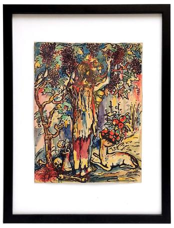 Gouache, fruitplukken op het bizarre eiland