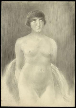 Vrome dame met laken achter haar (+/- 1930)