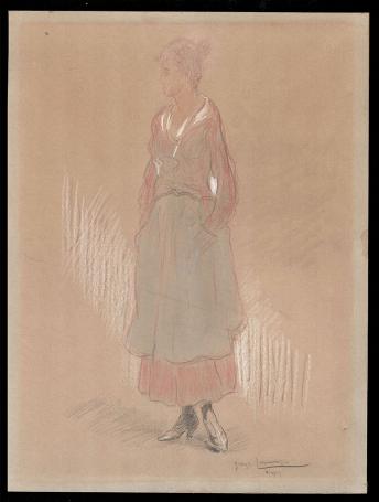 Juffrouw met haar werkschort 1917