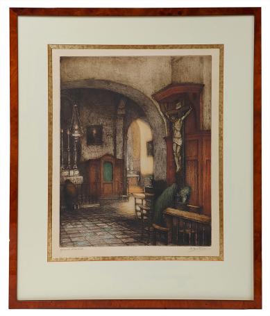 Biddend in de sacristie, épreuve d'artiste